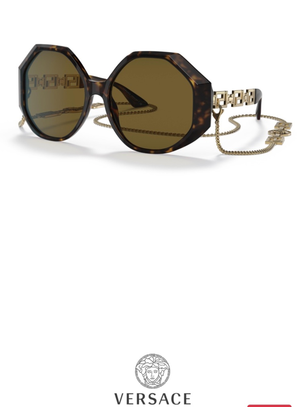 Versace Tortoiseshell Octagon Sunglasses with Gold Chain Accent